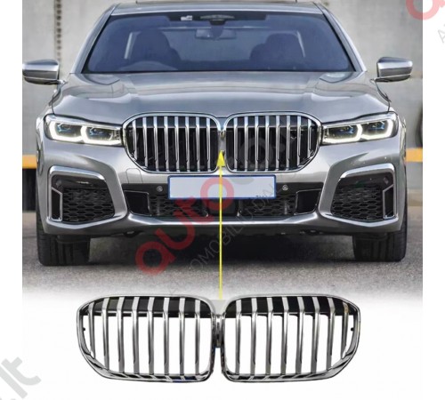 Chromuotos blizgios grotelės BMW G11 G12 LCI +2020